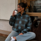 Women’s Panelled Plaid Zip-Up Jacket with Stand Collar for Casual & Everyday Wear