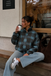 Women’s Panelled Plaid Zip-Up Jacket with Stand Collar for Casual & Everyday Wear