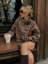 Women’s Oversized Plaid Cropped Jacket with Stand Collar & Pockets for Casual Wear