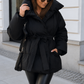 Women’s Belted Puffer Jacket with Front Zipper for Winter & Casual Wear