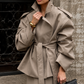 Women’s Long Lapel Coat with Lace-Up Detail for Office & Smart Casual Wear