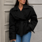 Women’s Long Lapel Coat with Lace-Up Detail for Office & Smart Casual Wear