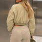 Women’s Cropped Varsity Bomber Jacket with Zipper Closure for Casual & Streetwear