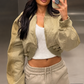 Women’s Cropped Varsity Bomber Jacket with Zipper Closure for Casual & Streetwear
