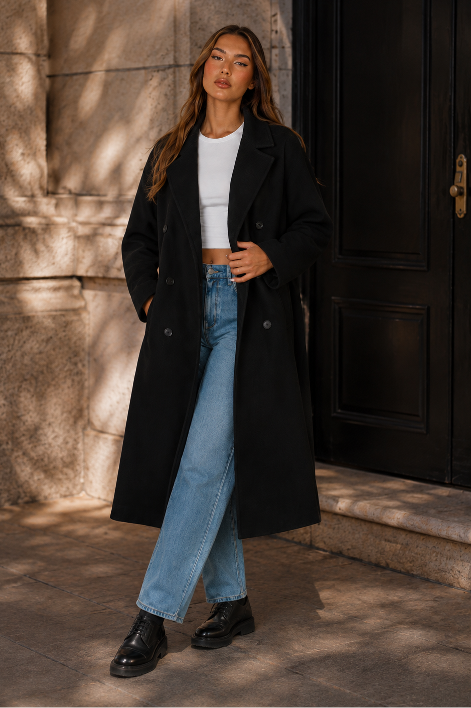 Women’s Double-Breasted Wool Blend Long Coat
