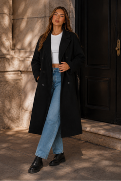 Women’s Double-Breasted Wool Blend Long Coat