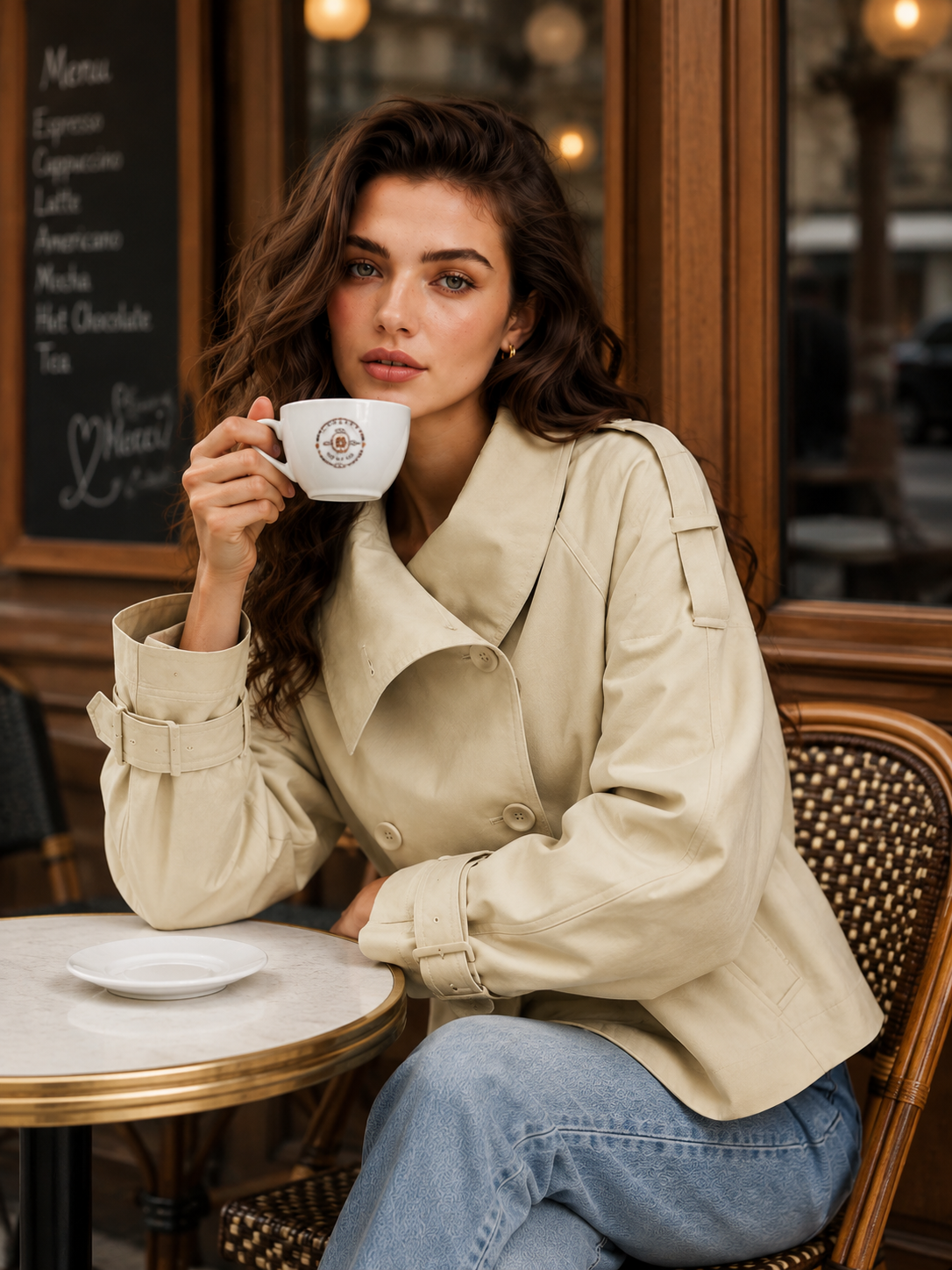 Women’s Double-Breasted Cropped Trench Coat with Heritage Detail for Autumn & Smart Casual Wear
