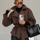 Women’s British-Style Double-Breasted Belted Trench Coat with Lapel Collar