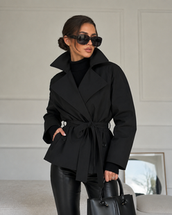 Women’s British-Style Double-Breasted Belted Trench Coat with Lapel Collar