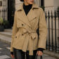 Women’s British-Style Double-Breasted Belted Trench Coat with Lapel Collar