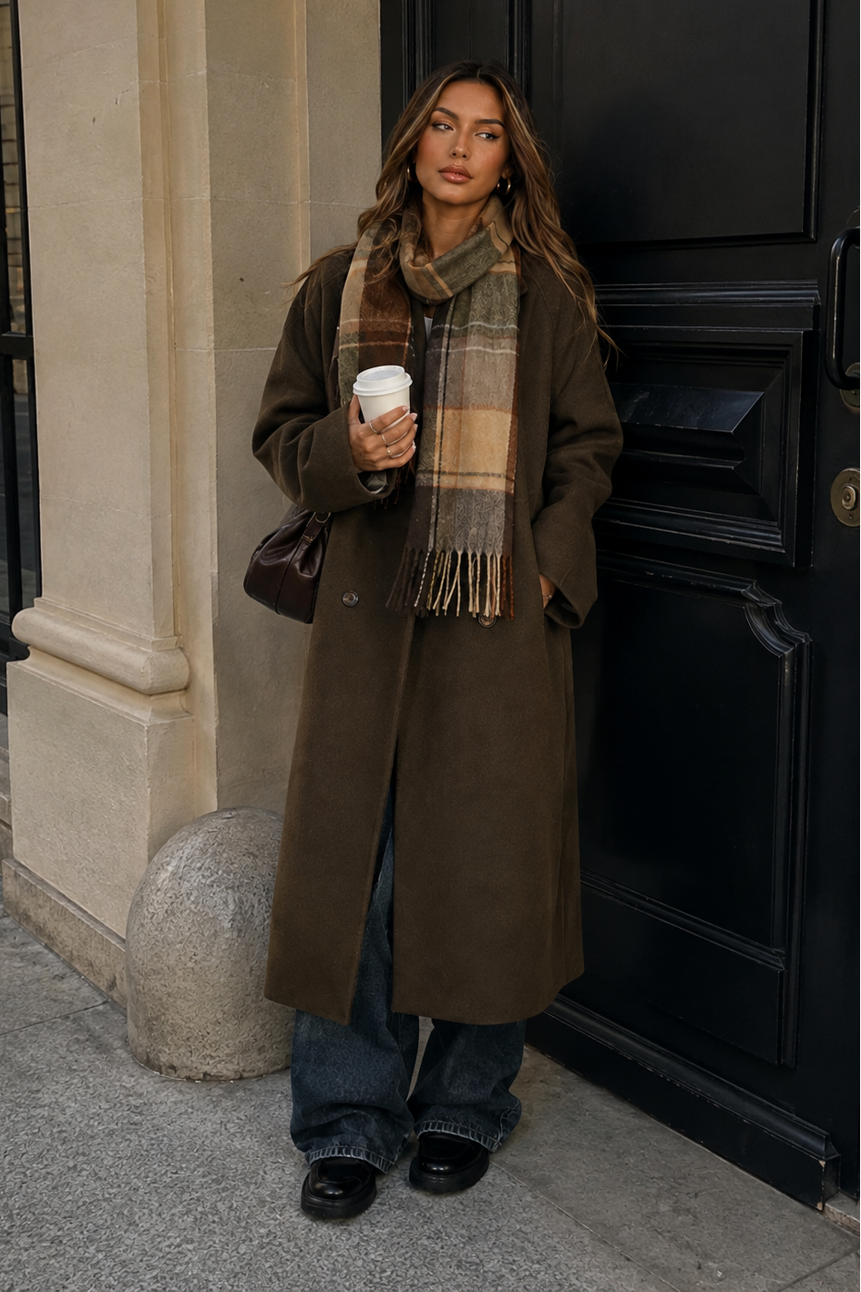 Women’s Double-Breasted Wool Blend Long Coat