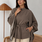 Women’s Stand Collar Batwing Sleeve Top with Relaxed Fit