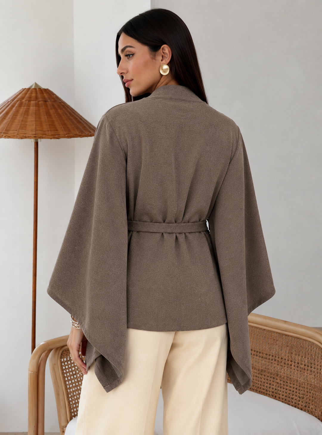Women’s Stand Collar Batwing Sleeve Top with Relaxed Fit