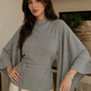 Women’s Stand Collar Batwing Sleeve Top with Relaxed Fit