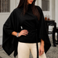 Women’s Stand Collar Batwing Sleeve Top with Relaxed Fit