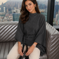 Women’s Stand Collar Batwing Sleeve Top with Relaxed Fit