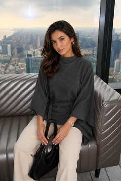 Women’s Stand Collar Batwing Sleeve Top with Relaxed Fit
