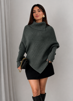 Women’s Asymmetrical Batwing High-Neck Knit Jumper