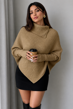 Women’s Asymmetrical Batwing High-Neck Knit Jumper