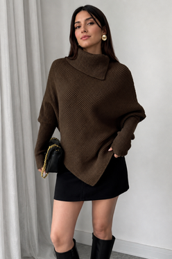 Women’s Asymmetrical Batwing High-Neck Knit Jumper