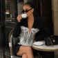 Women’s White Lace Patchwork Blazer with Notched Collar for Office & Evening Wear