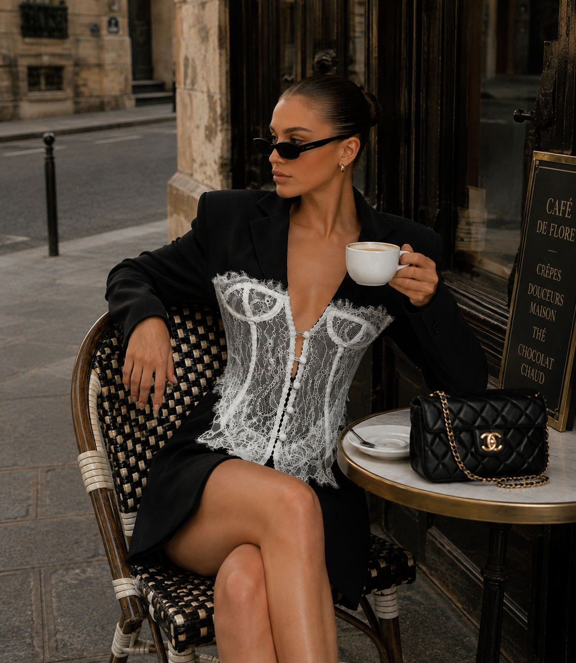 Women’s White Lace Patchwork Blazer with Notched Collar for Office & Evening Wear