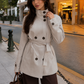 Women’s High-Collar Double-Breasted Trench Coat with Raglan Sleeves