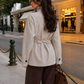 Women’s High-Collar Double-Breasted Trench Coat with Raglan Sleeves