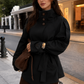 Women’s High-Collar Double-Breasted Trench Coat with Raglan Sleeves
