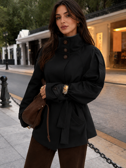 Women’s High-Collar Double-Breasted Trench Coat with Raglan Sleeves