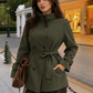 Women’s High-Collar Double-Breasted Trench Coat with Raglan Sleeves