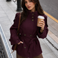 Women’s High-Collar Double-Breasted Trench Coat with Raglan Sleeves