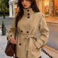 Women’s High-Collar Double-Breasted Trench Coat with Raglan Sleeves