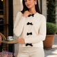Women’s Cable Knit Bow Cardigan with Tie-Front Detail
