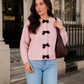 Women’s Cable Knit Bow Cardigan with Tie-Front Detail