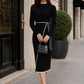 Women’s Draped Bodycon Knit Dress with Sculpted Fit