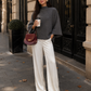 Women’s Dark Grey Semi-High Neck Knit Jumper with Bell Sleeves