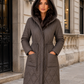 Women’s Long Quilted Puffer Coat with Faux Fur Collar for Winter & Cold Weather Wear
