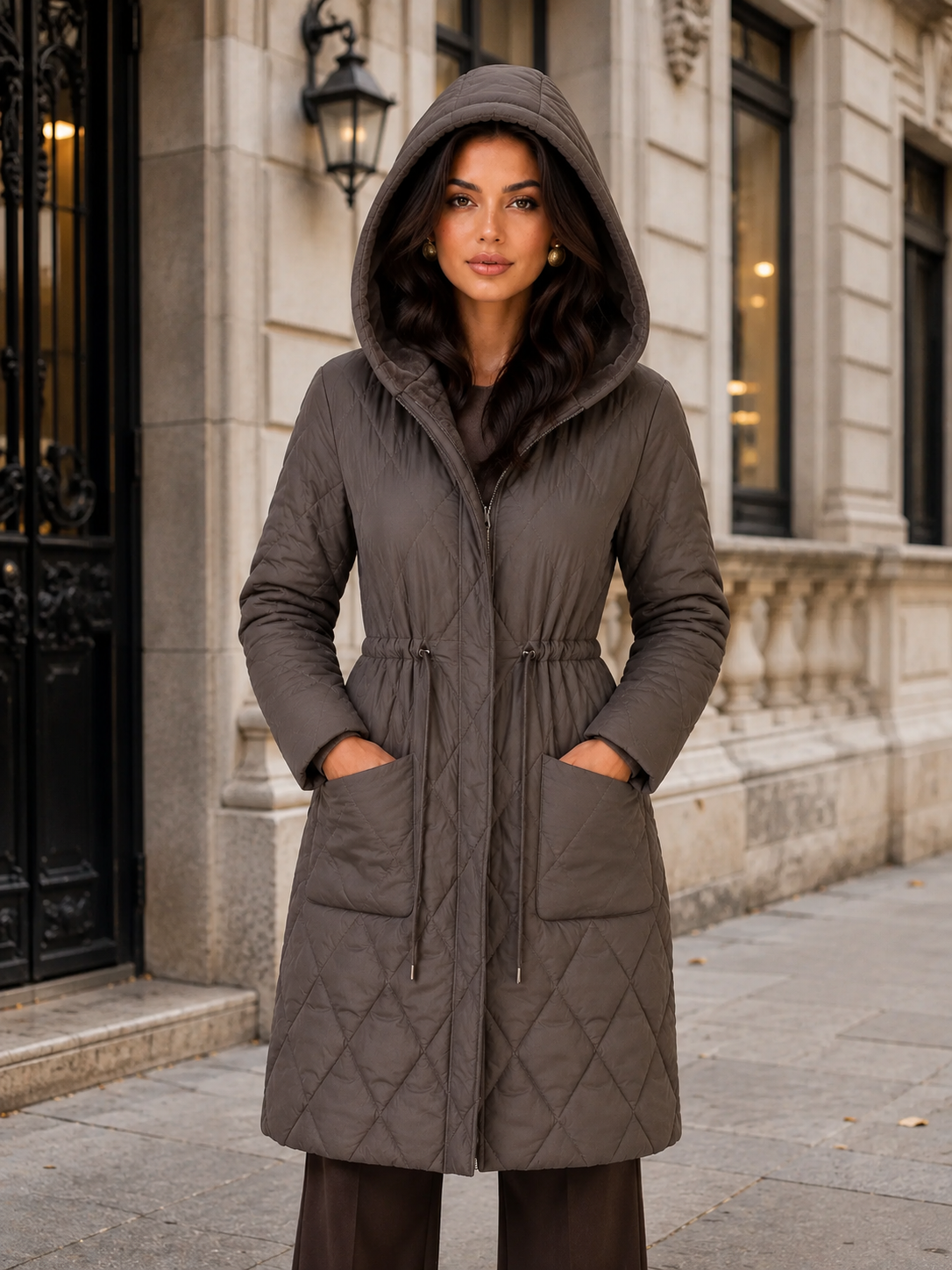 Women’s Long Quilted Puffer Coat with Faux Fur Collar for Winter & Cold Weather Wear