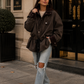 Women’s Retro Drawstring Jacket with Lapel Collar & Utility Pockets for Autumn Wear