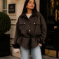 Women’s Retro Drawstring Jacket with Lapel Collar & Utility Pockets for Autumn Wear