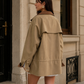 Women’s Retro Drawstring Jacket with Lapel Collar & Utility Pockets for Autumn Wear