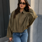 Women’s Suede-Effect Batwing Jacket with Lapel Collar for Casual & Winter Wear