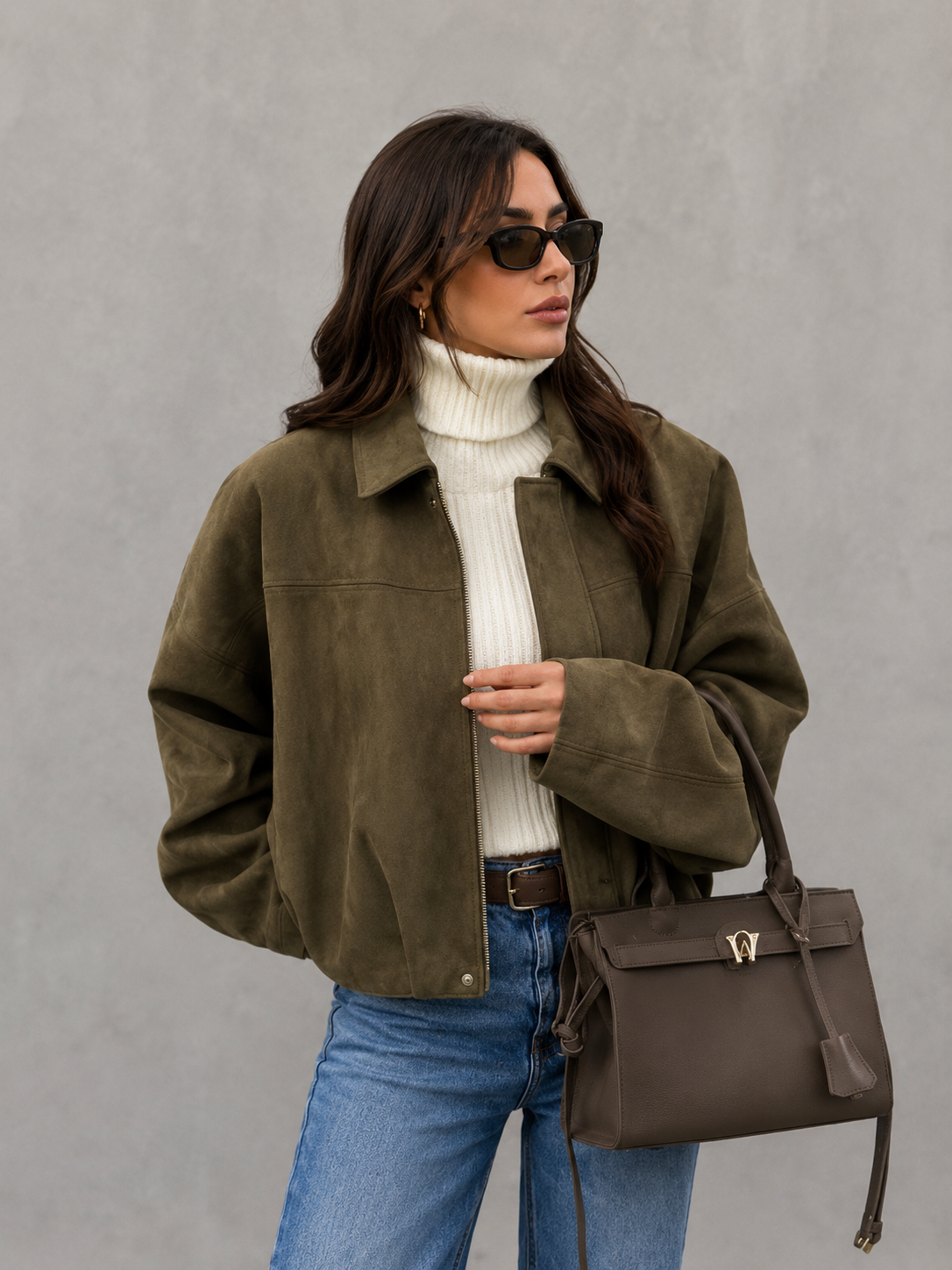 Women’s Suede-Effect Batwing Jacket with Lapel Collar for Casual & Winter Wear