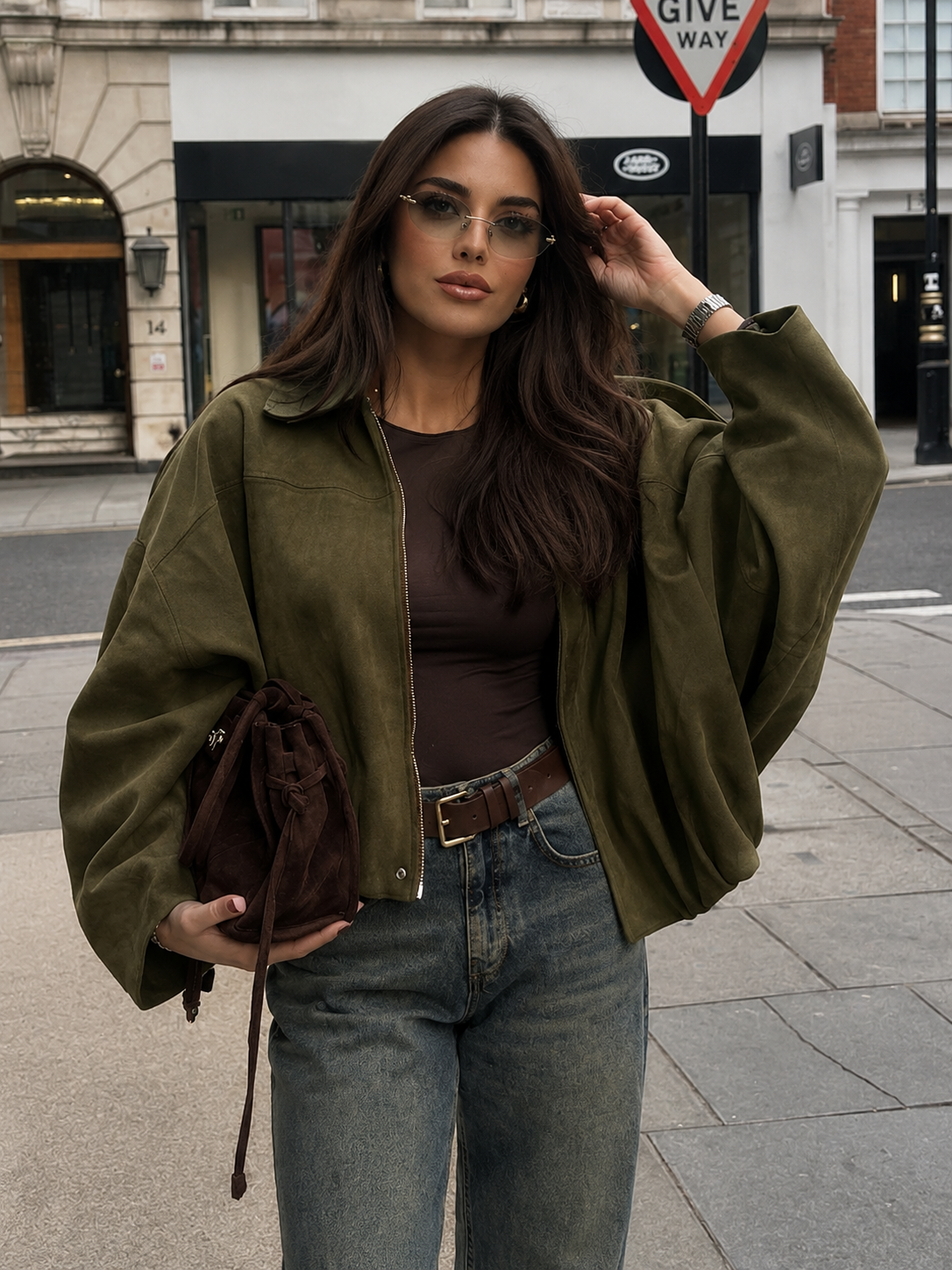 Women’s Suede-Effect Batwing Jacket with Lapel Collar for Casual & Winter Wear