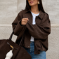 Women’s Suede-Effect Batwing Jacket with Lapel Collar for Casual & Winter Wear