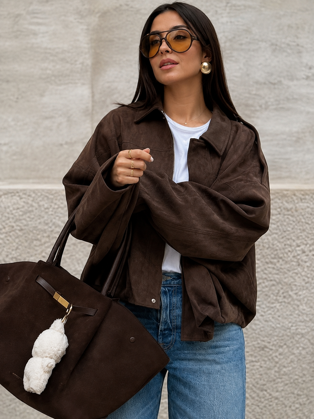 Women’s Suede-Effect Batwing Jacket with Lapel Collar for Casual & Winter Wear