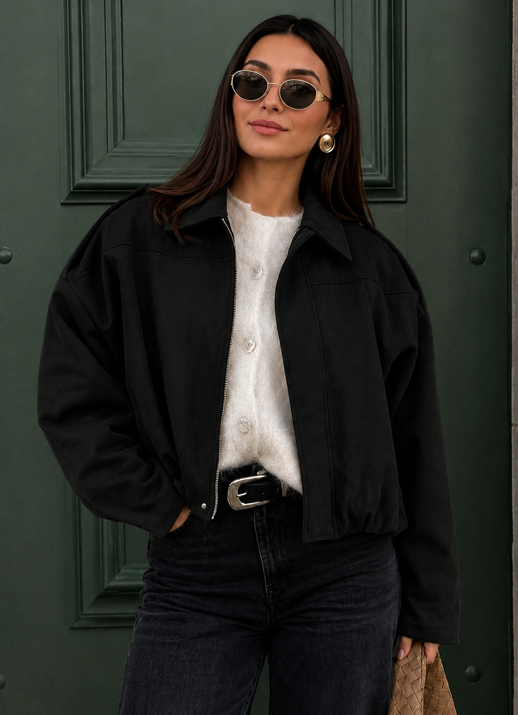 Women’s Suede-Effect Batwing Jacket with Lapel Collar for Casual & Winter Wear