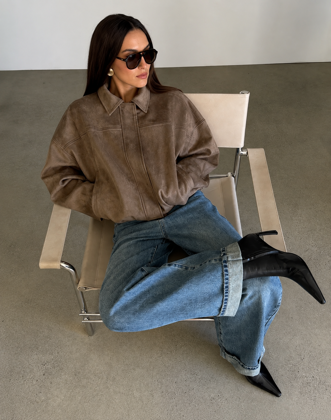 Women’s Suede-Effect Batwing Jacket with Lapel Collar for Casual & Winter Wear