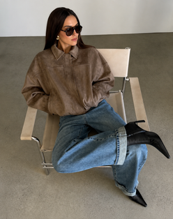 Women’s Suede-Effect Batwing Jacket with Lapel Collar for Casual & Winter Wear